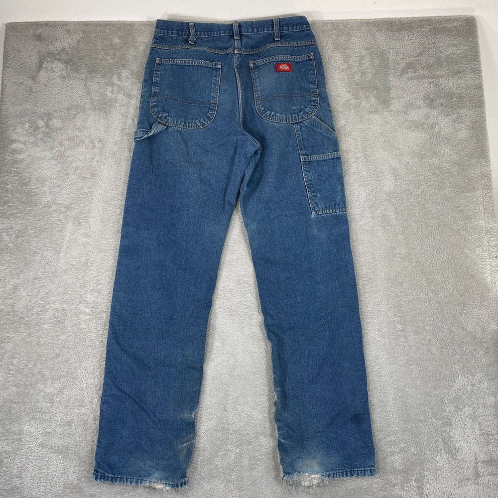 Dickies Carpenter Jeans Mens 34x31 Blue Flannel Lined Distressed Workwear Denim
